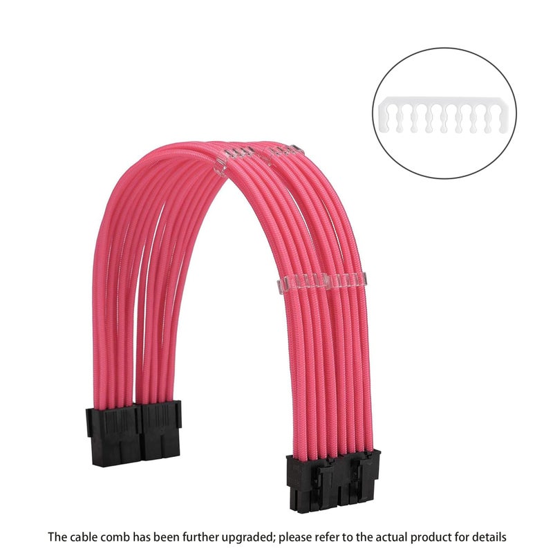 Formulamod Sleeve Extension Power Supply Cable Kit 18AWG ATX 24P+ EPS 8-P+PCI-E8-P with Combs for PSU to Motherboard/GPU (Pink) - Image 2